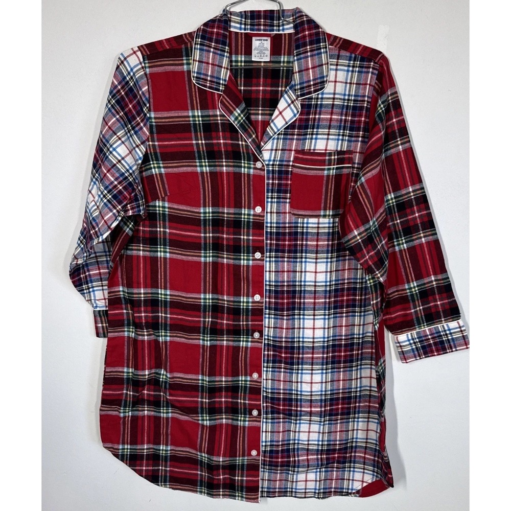 Lands End Tartan Plaid Midi Long Sleeve Flannel Nightgown Women's 1X Cozy